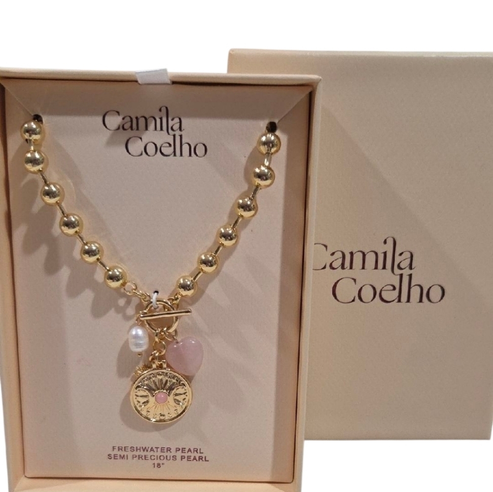 💕▪️Camila Coelho▪️Gold and Pink Freshwater Semi Precious Pearl 18in Necklace